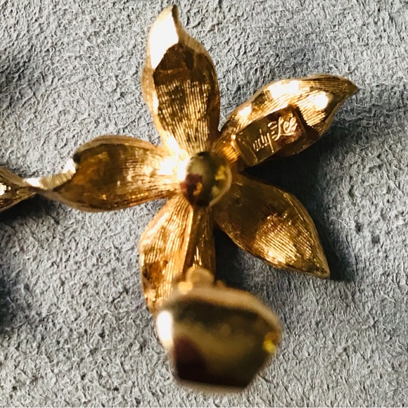 VTG Vintage Judy Lee SIGNED Costume Gold & Silver Tone Floral Clip On Earrings - Picture 12 of 13